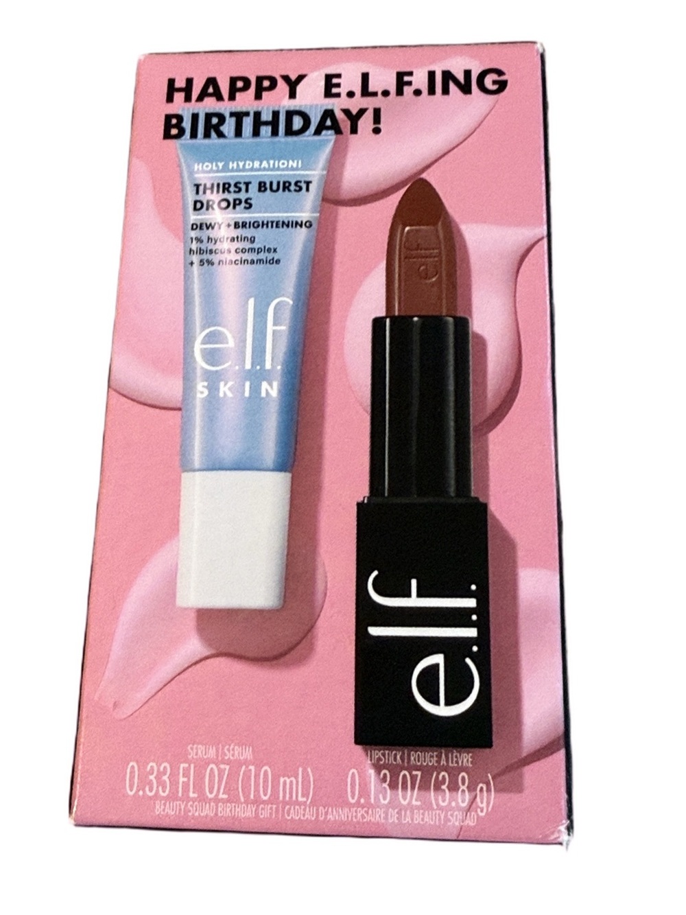 e.l.f. Beauty Gift Set Face Satin Lipstick Drive & Hydration Thirst Burst Drops